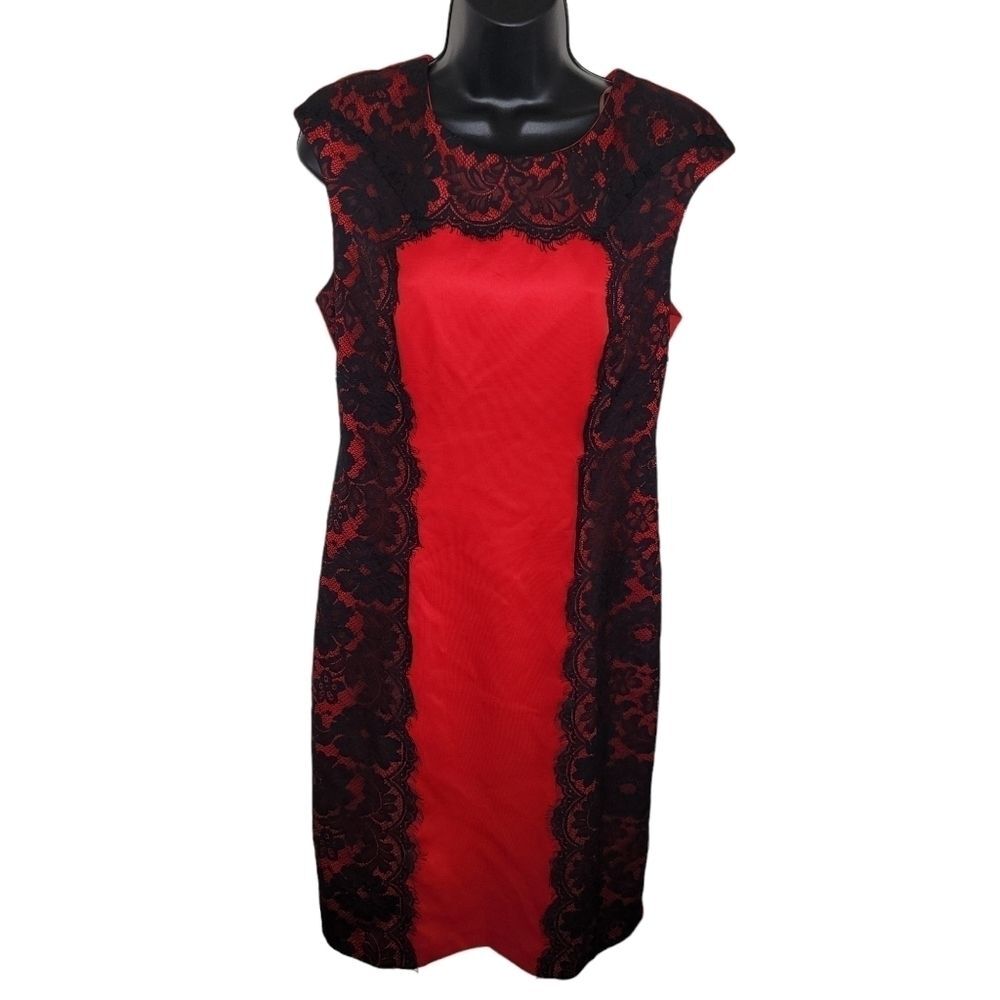 Connected Apparel red shift dress W/black lace dealing size 6